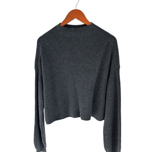 Le ORE Knit Sweater Charcoal Gray Raglan Sleeve Cropped Sweater Merino Blend Siz - Picture 1 of 10